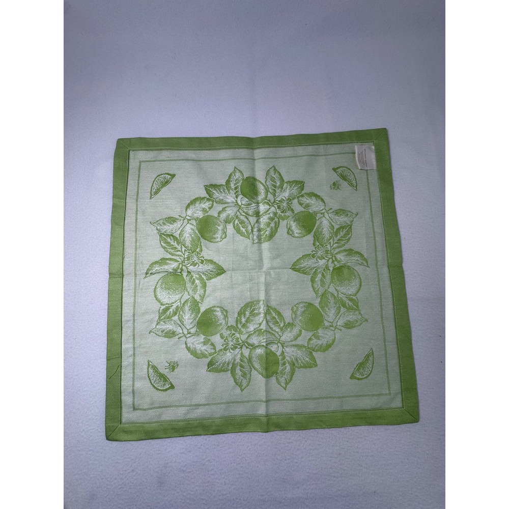 Cottagecore Williams Sonoma Napkin Set 8 Green White Citrus Lemon Lime Cotton - Picture 5 of 9